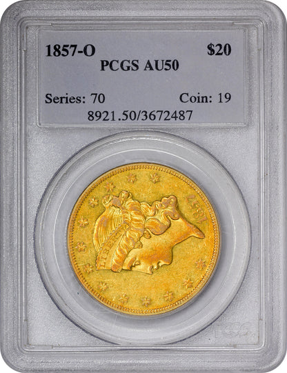 1857-O $20 AU50 PCGS