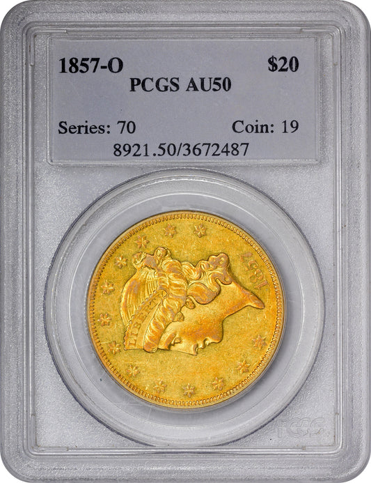 1857-O $20 AU50 PCGS HOLDER