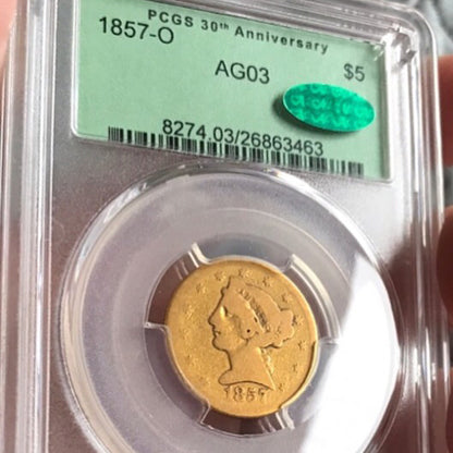 1857-O $5 AG03 PCGS CAC