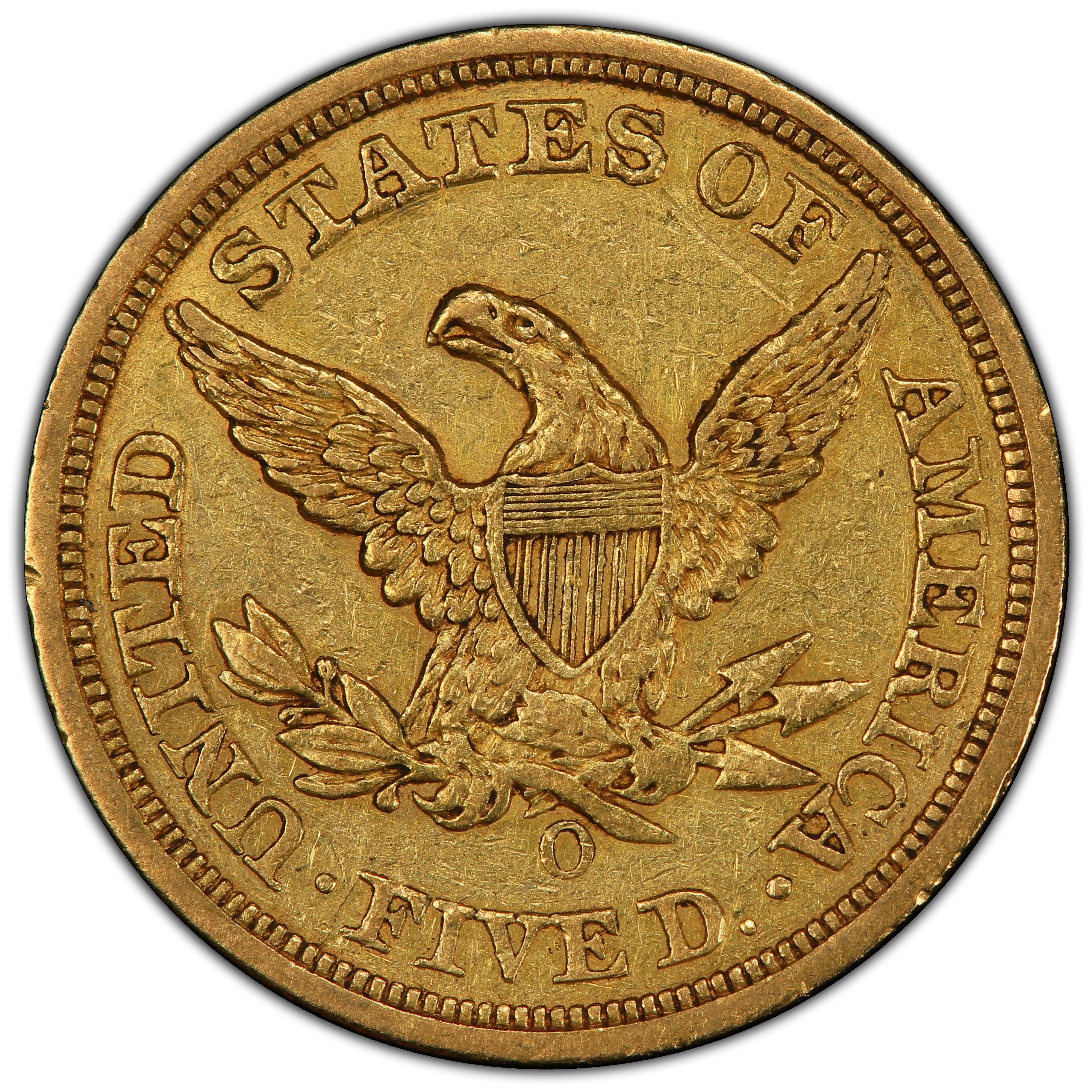 Buy 1857-O Liberty Half Eagle AU53+ PCGS CAC | Paradime Coins