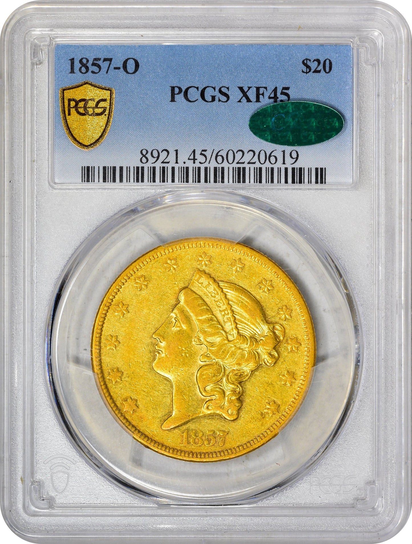 1857-O $20 Xf45 Pcgs Cac