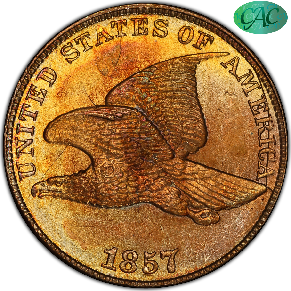 1857 Flying Eagle Cent 1C S-9 DIE CLASH 50C MS65 PCGS CAC EEPS