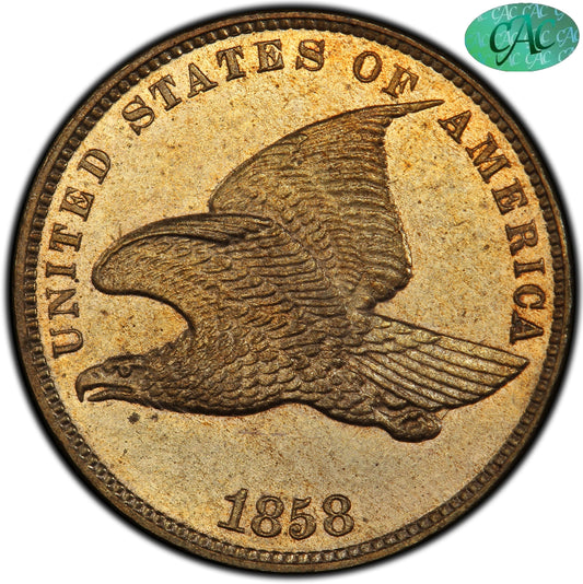 1858 1C SMALL LETTERS PR65 PCGS CAC EEPS