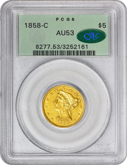 1858-C $5 Au53 Ogh Pcgs Cac