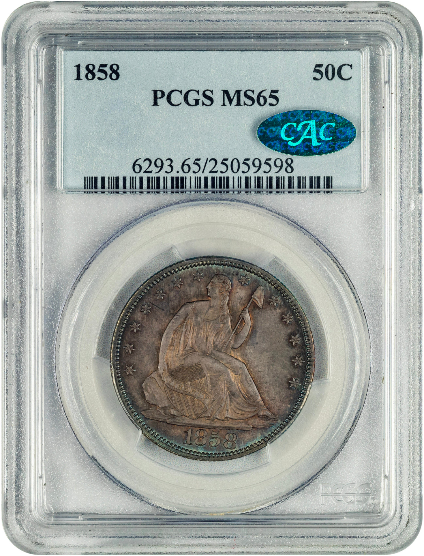 1858 50C MS65 PCGS CAC HOLDER WITH GREEN CAC STICKER
