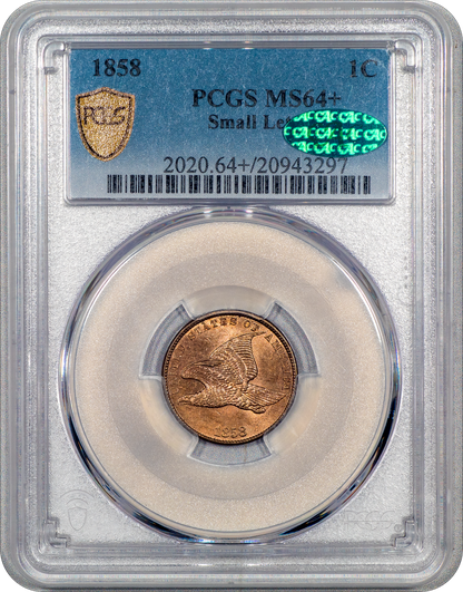 1858 Flying Eagle Cent 1C SM LT MS64+ PCGS CAC Holder With Green CAC Sticker 