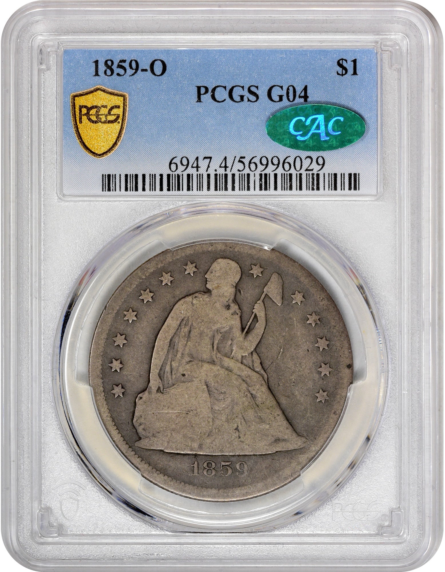 1859-O $1 G04 PCGS CAC HOLDER WITH CAC GREEN STICKER 