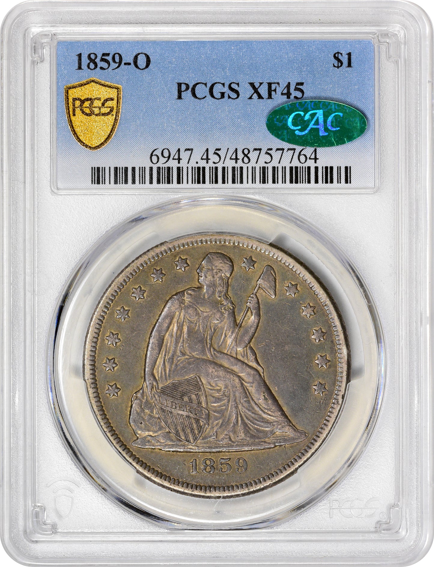1859-O $1 XF45 PCGS CAC HOLDER WITH CAC STICKER
