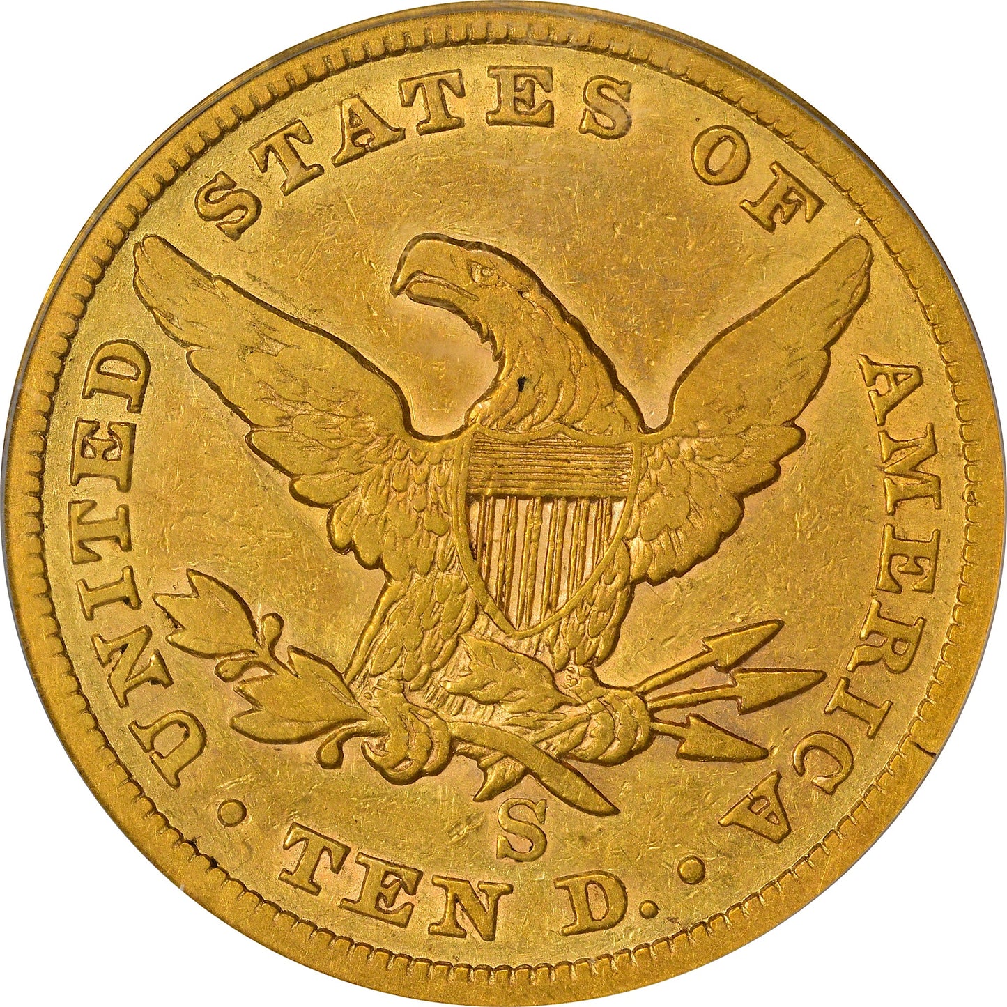 1859-S $10 VF20 OGH PCGS CAC REV