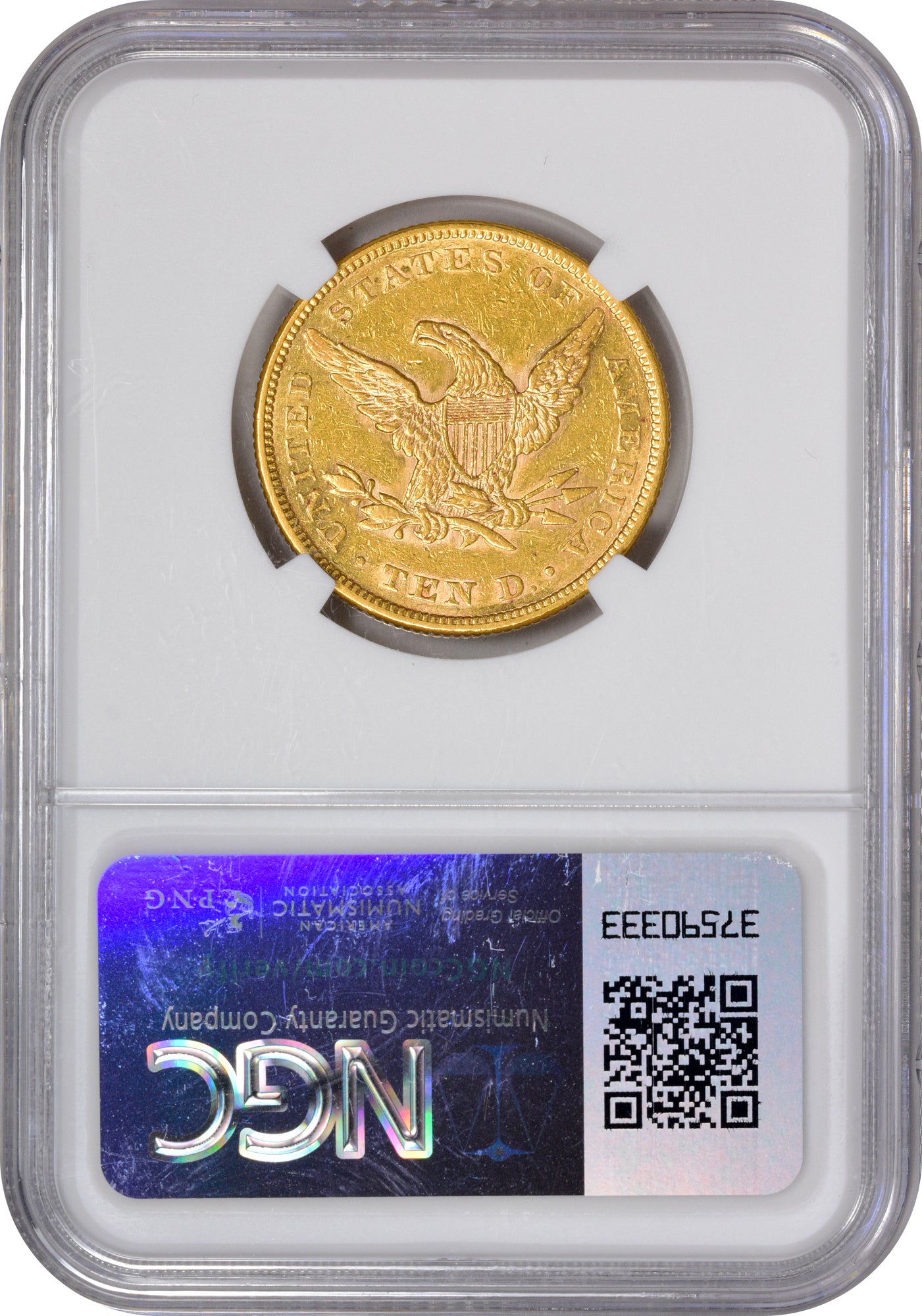 1859 $10 AU55 NGC REV HOLDER