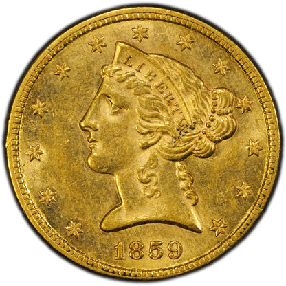 1859 $5 Liberty Head Half Eagle AU58 PCGS