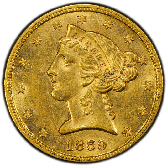 1859 $5 AU58 PCGS