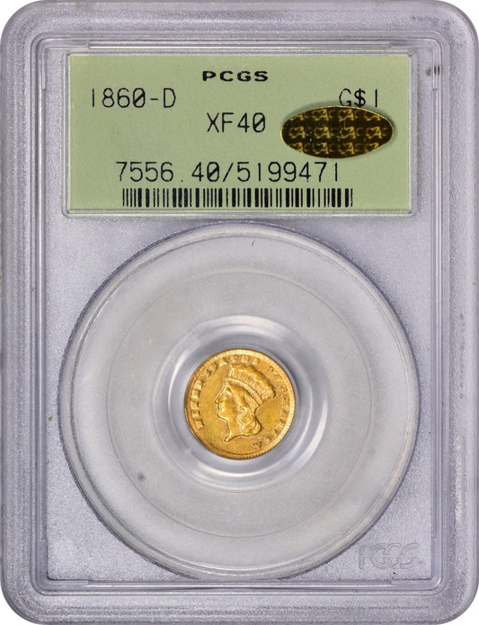 1860-D G$1 XF40 OGH PCGS GOLD CAC - Paradime Coins | PCGS NGC CACG CAC Rare US Numismatic Coins For Sale