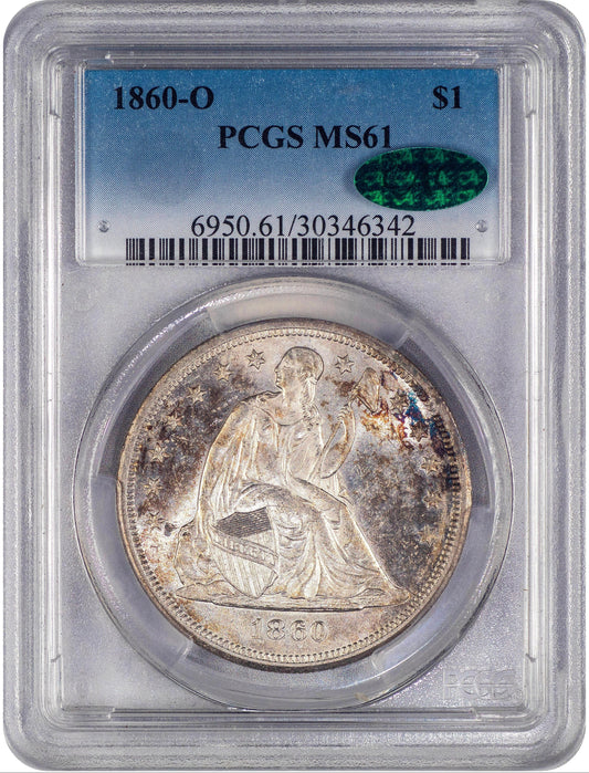 1860-O $1 MS61 PCGS CAC HOLDER WITH CAC GREEN STICKER