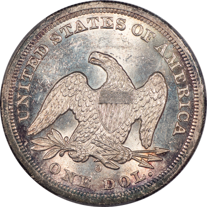 1860-O Liberty Seated Dollar $1 MS62 PCGS CAC Reverse