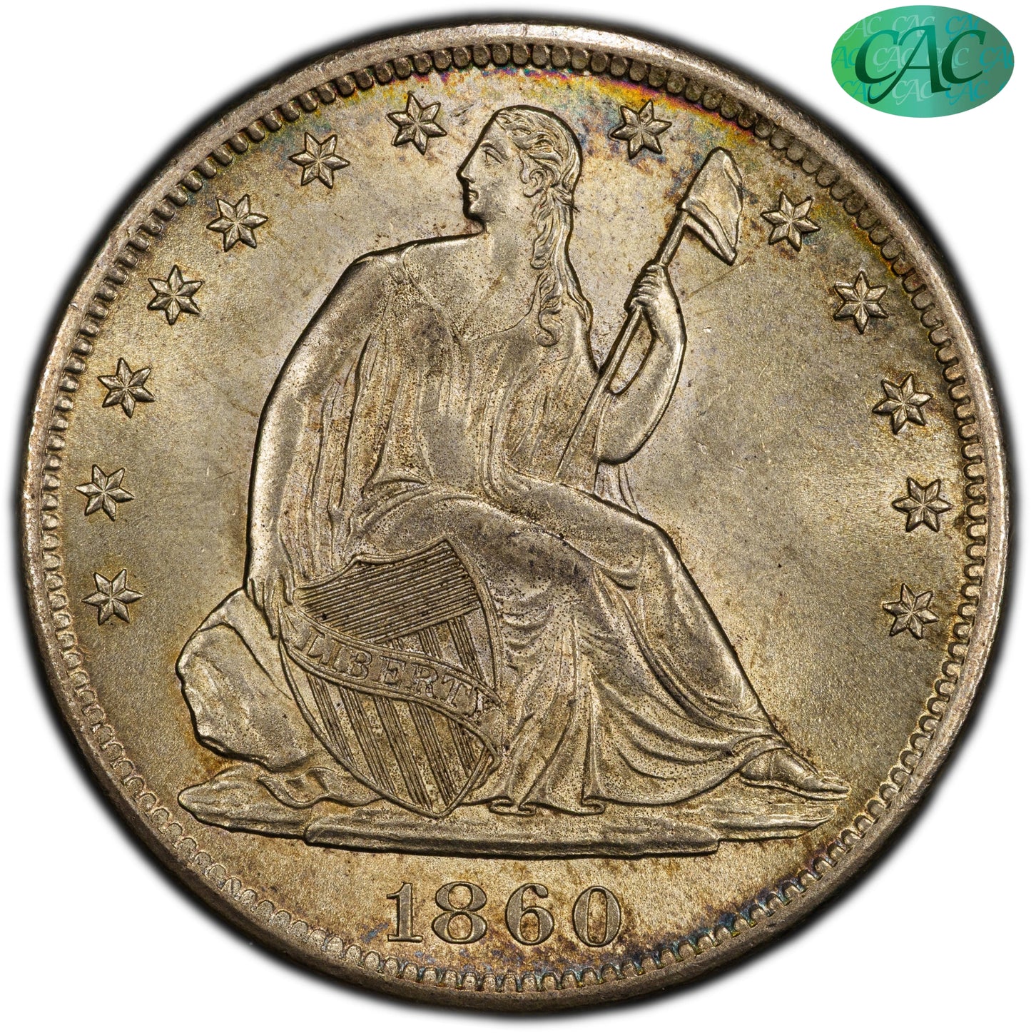 1860-S 50C Liberty Seated Half Dollar MS64+ PCGS CAC