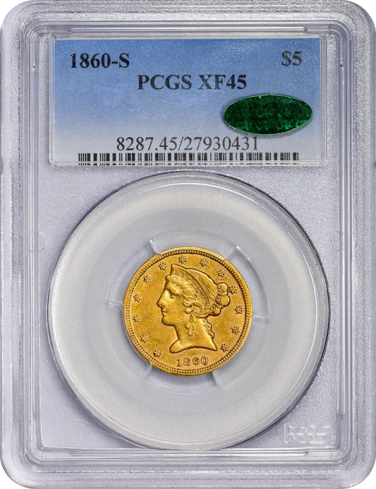 1860-S $5 Xf45 Pcgs Cac