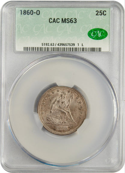 1860-O 25C MS63 CACG HOLDER WITH REFLECTIVE CAC LOGO