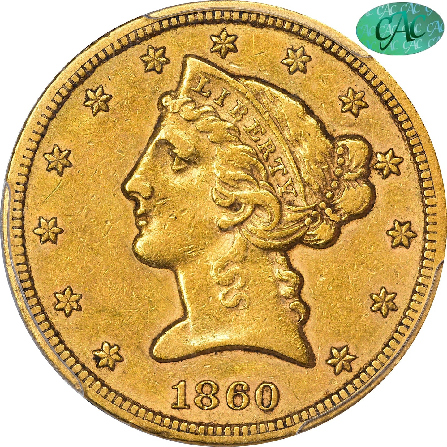 1860-S $5 Xf45 Pcgs Cac