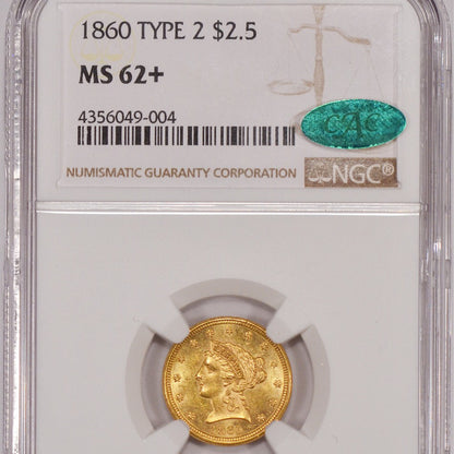 1860 $2.5 NEW REVERSE 1/2 MS62+ PCGS CAC