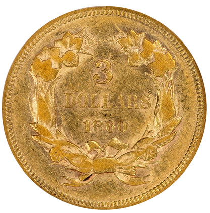 1860 $3 XF40 OH NGC GOLD CAC REVERSE