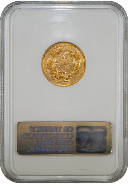 1860 $3 XF40 OH NGC GOLD CAC REVERSE HOLDER