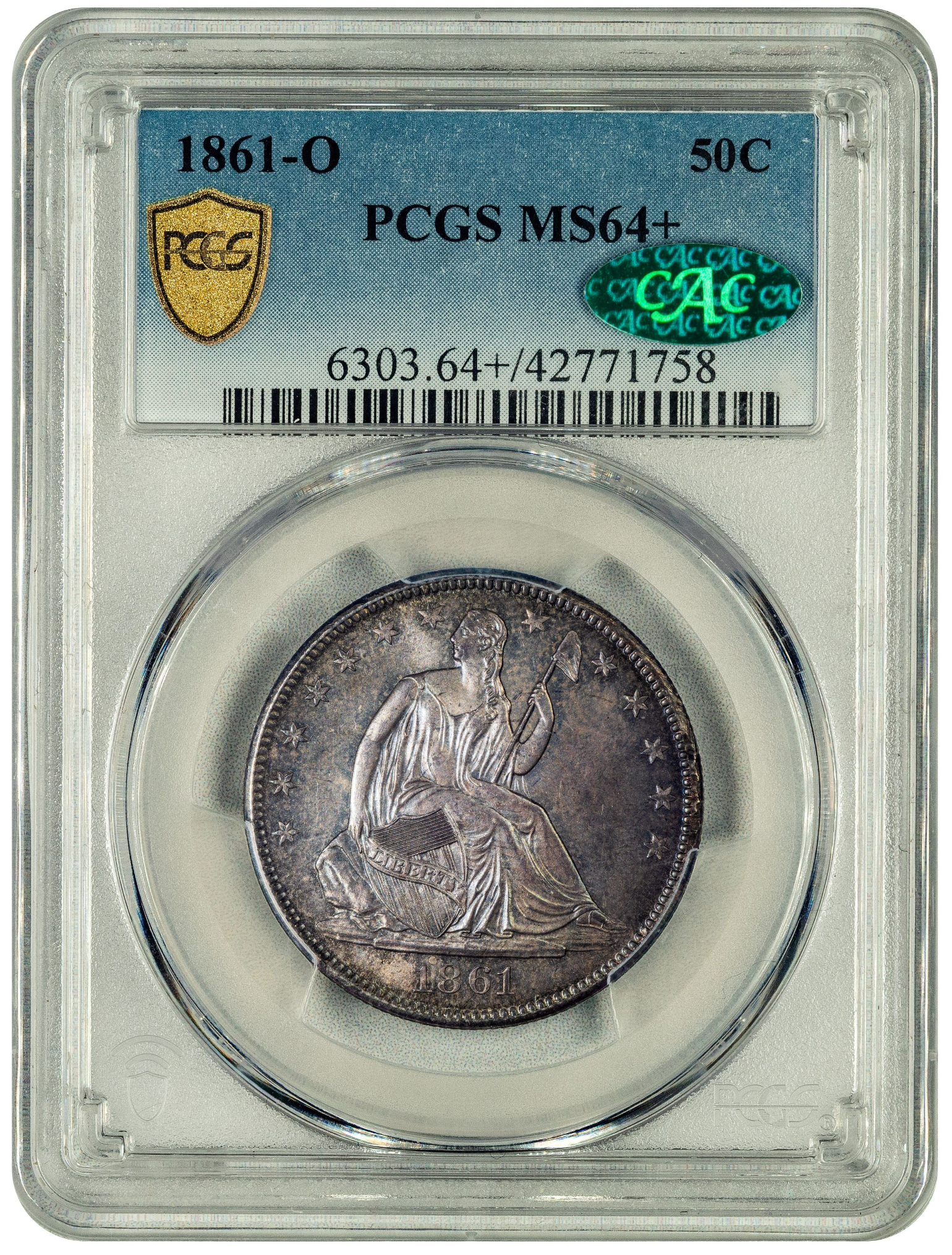 1861-O 50C MS64+ PCGS CAC HOLDER WITH GREEN CAC STICKER