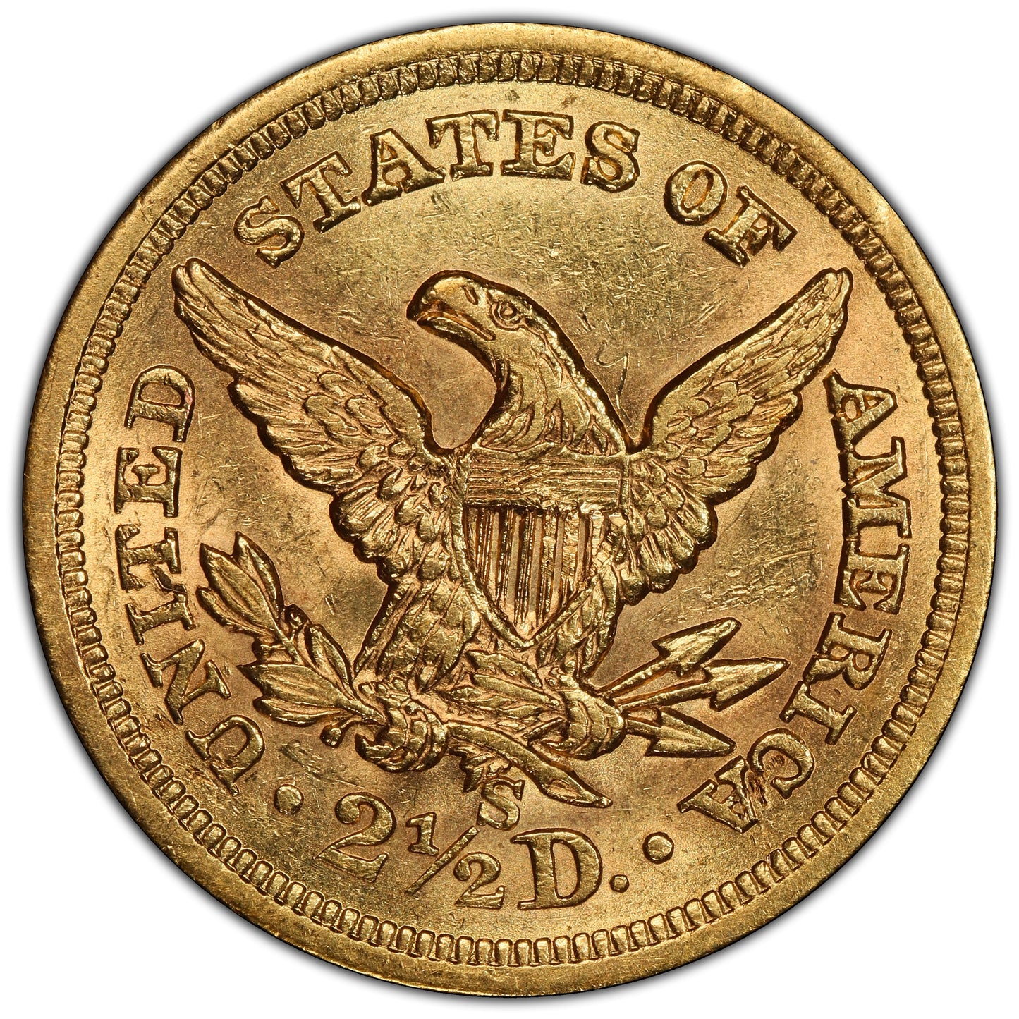 1861-S $2.50 Liberty Head Quarter Eagle AU58 PCGS REVERSE