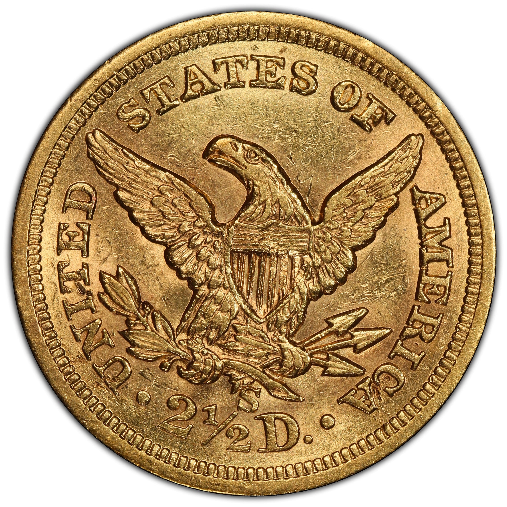 1861-S $2.50 Liberty Head Quarter Eagle AU58 PCGS REVERSE