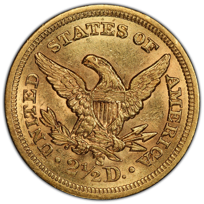 1861-S $2.50 Liberty Head Quarter Eagle AU58 PCGS REVERSE