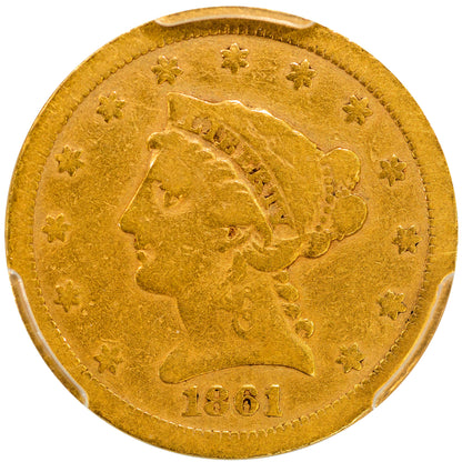 1861-S $2.5 VG08 PCGS CAC
