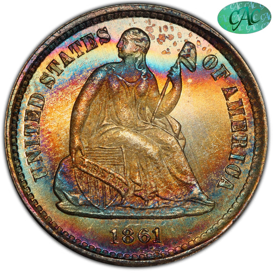 1861 H10C MS67 + PCGS CAC EX SIMPSON-BENDER H10C