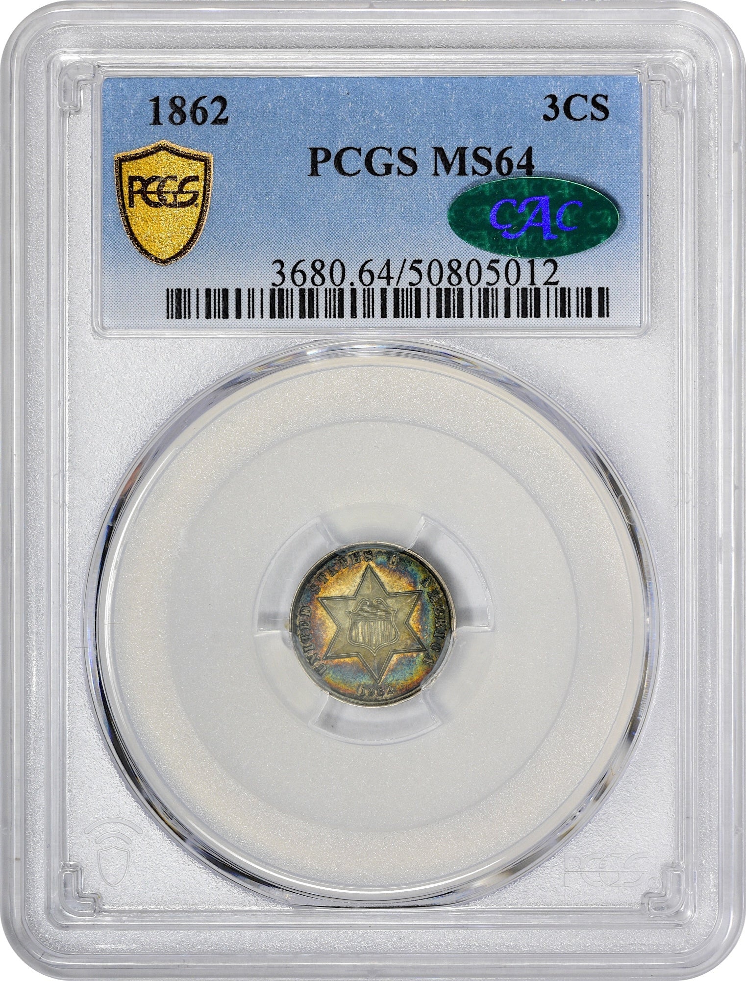 1862 3Cs Ms64 Pcgs Cac