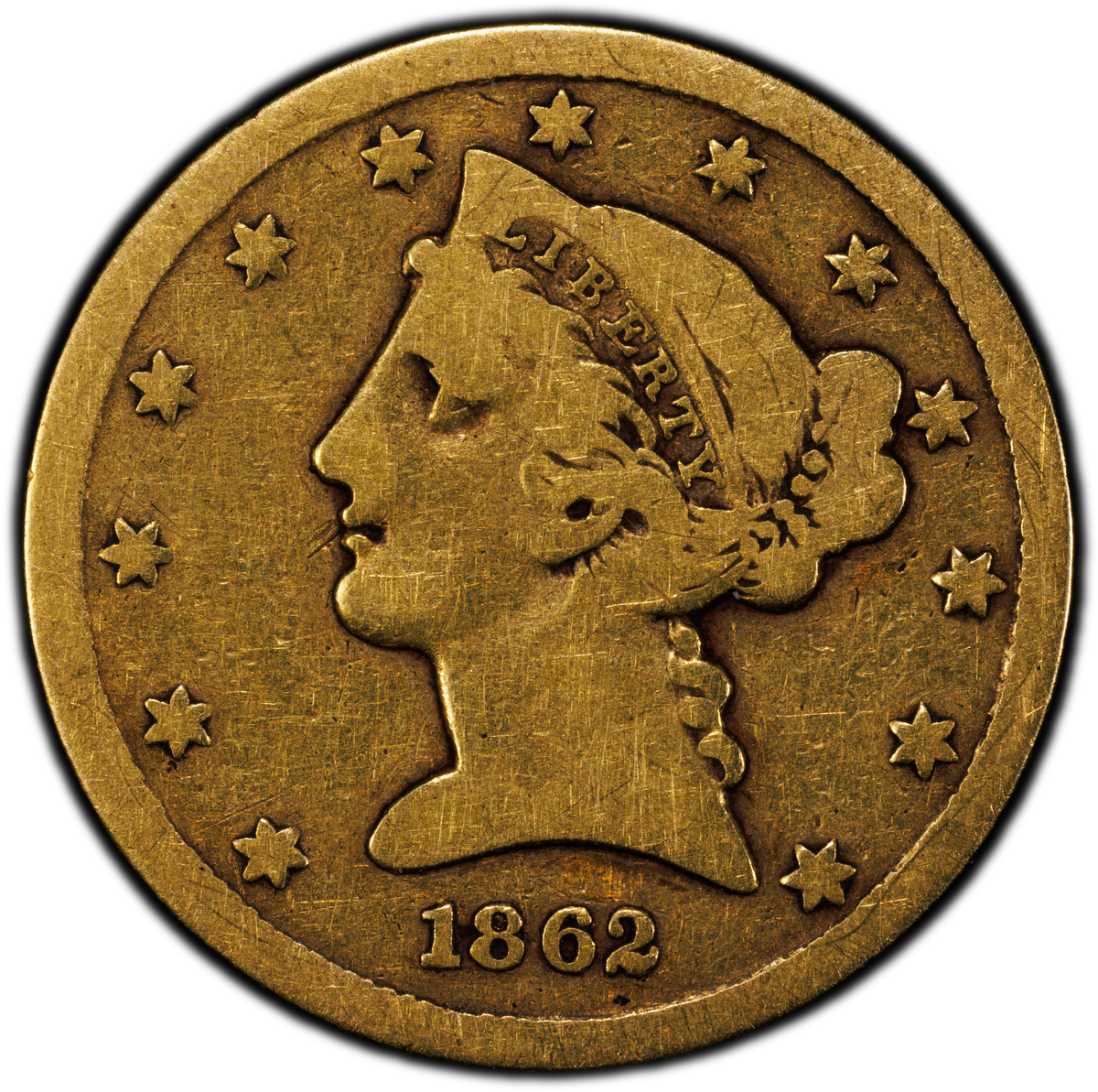 1862-S Liberty Head Half Eagle $5 VG10 PCGS CAC