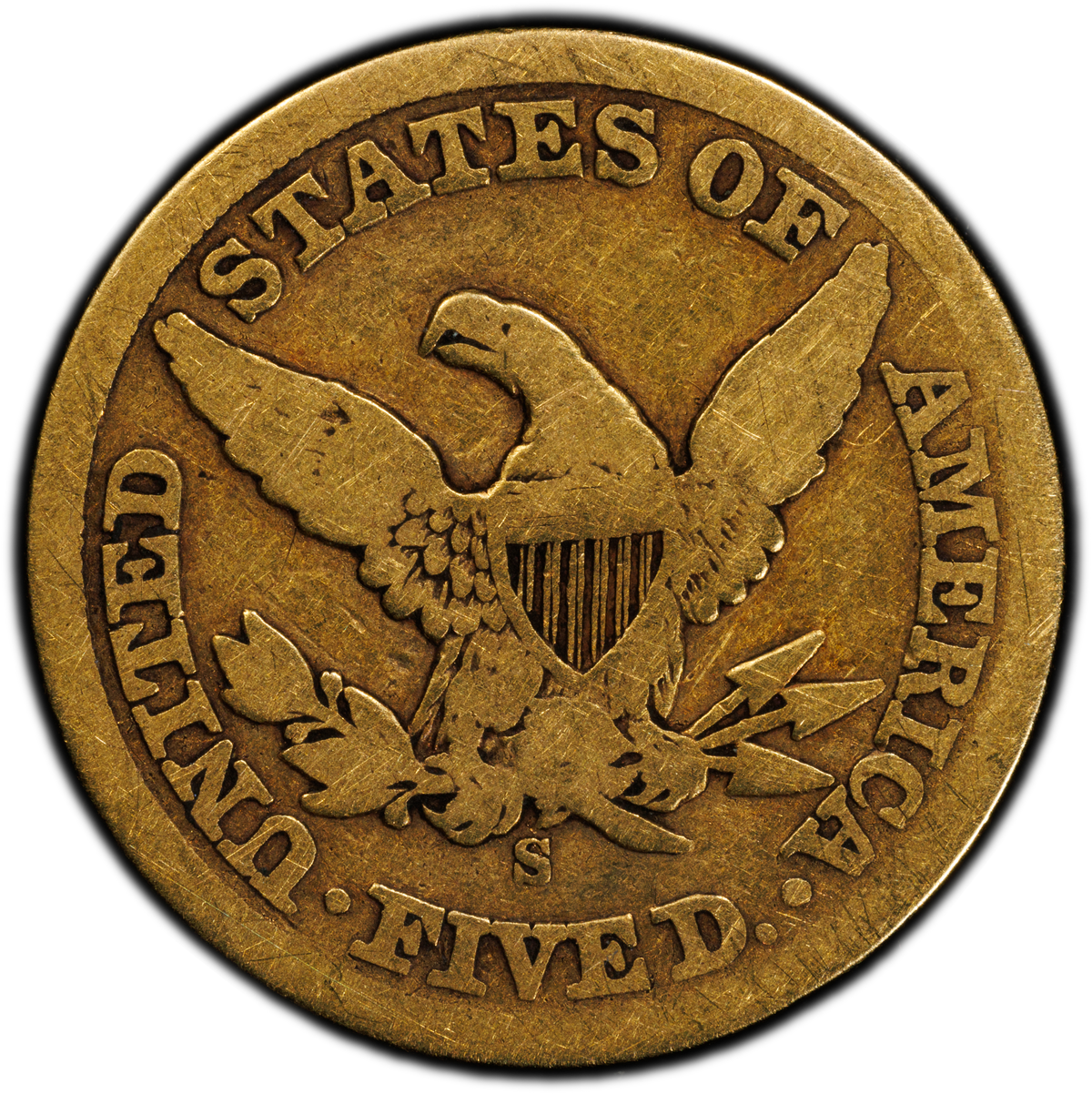 1862-S Liberty Head Half Eagle $5 VG10 PCGS CAC Reverse