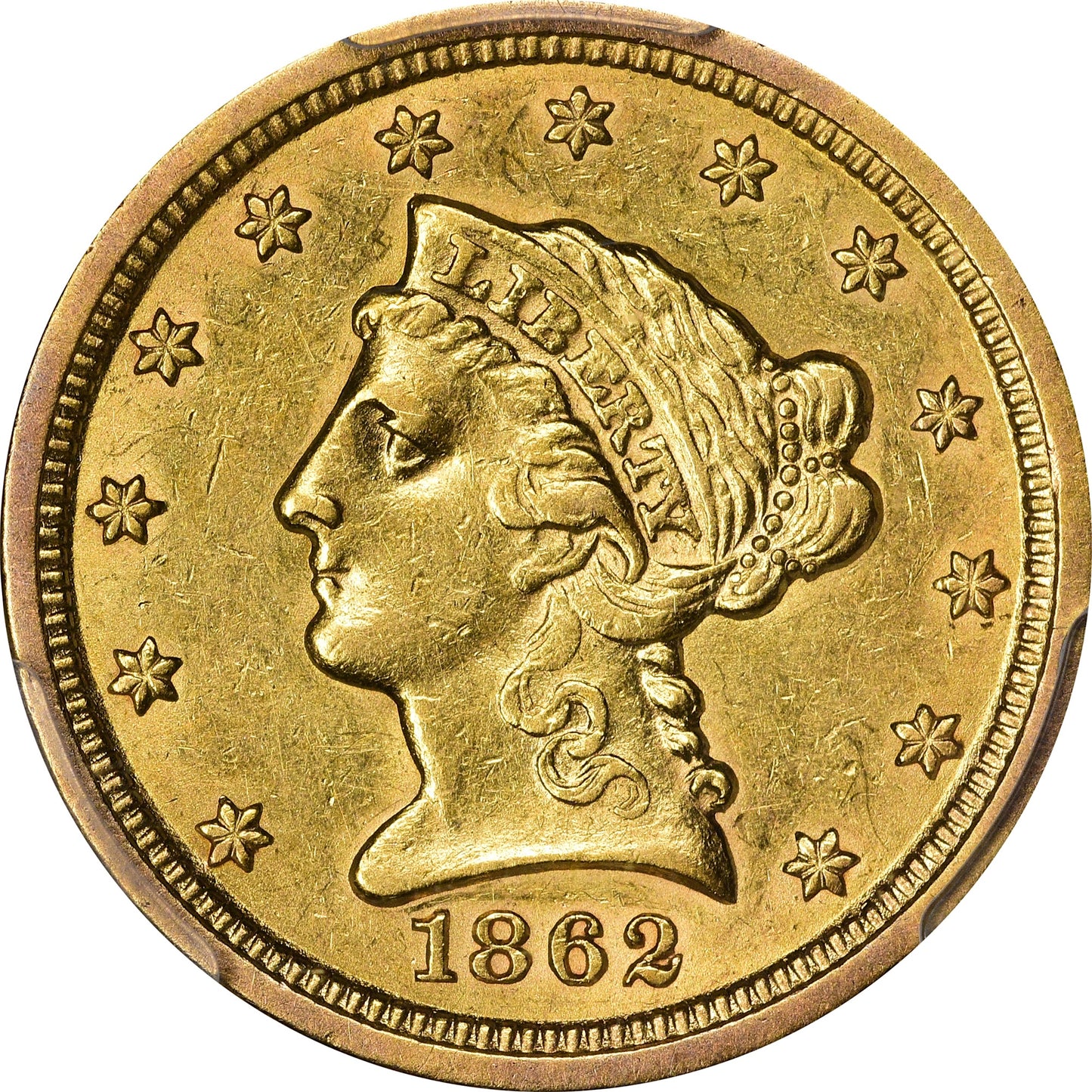 1862-S Liberty Head Quarter Eagle $2.5 AU55 PCGS CAC