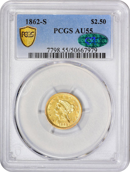 1862-S $2.5 AU55 PCGS CAC