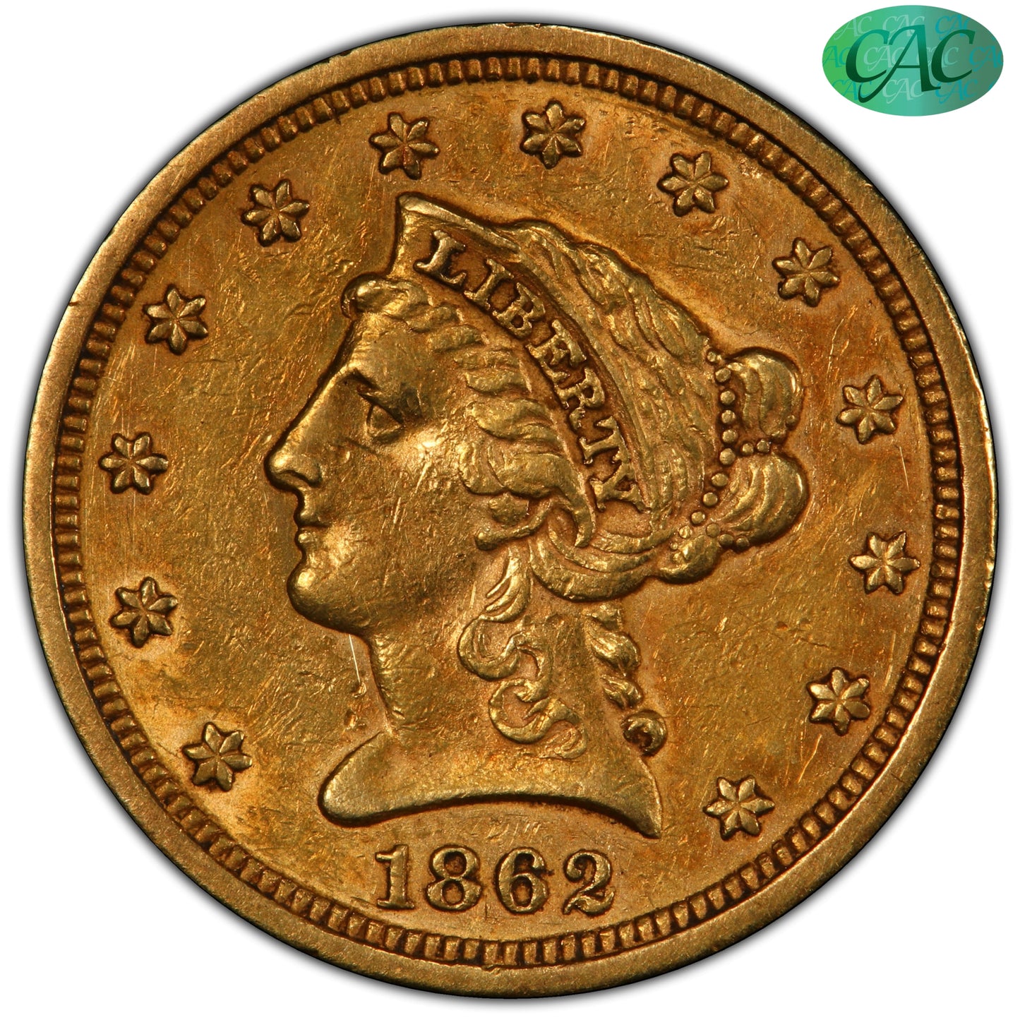 1862 $2.5 AU53 PCGS CAC