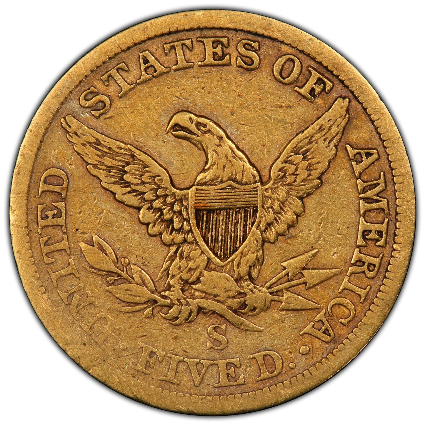 1863-S $5 San Francisco Liberty Head Half Eagle VF25 PCGS CAC REVERSE