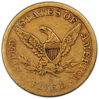 1863-S $5 San Francisco Liberty Head Half Eagle VF25 PCGS CAC REVERSE