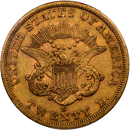 1863-S Liberty Head Double Eagle $20 XF40 PCGS CAC Reverse
