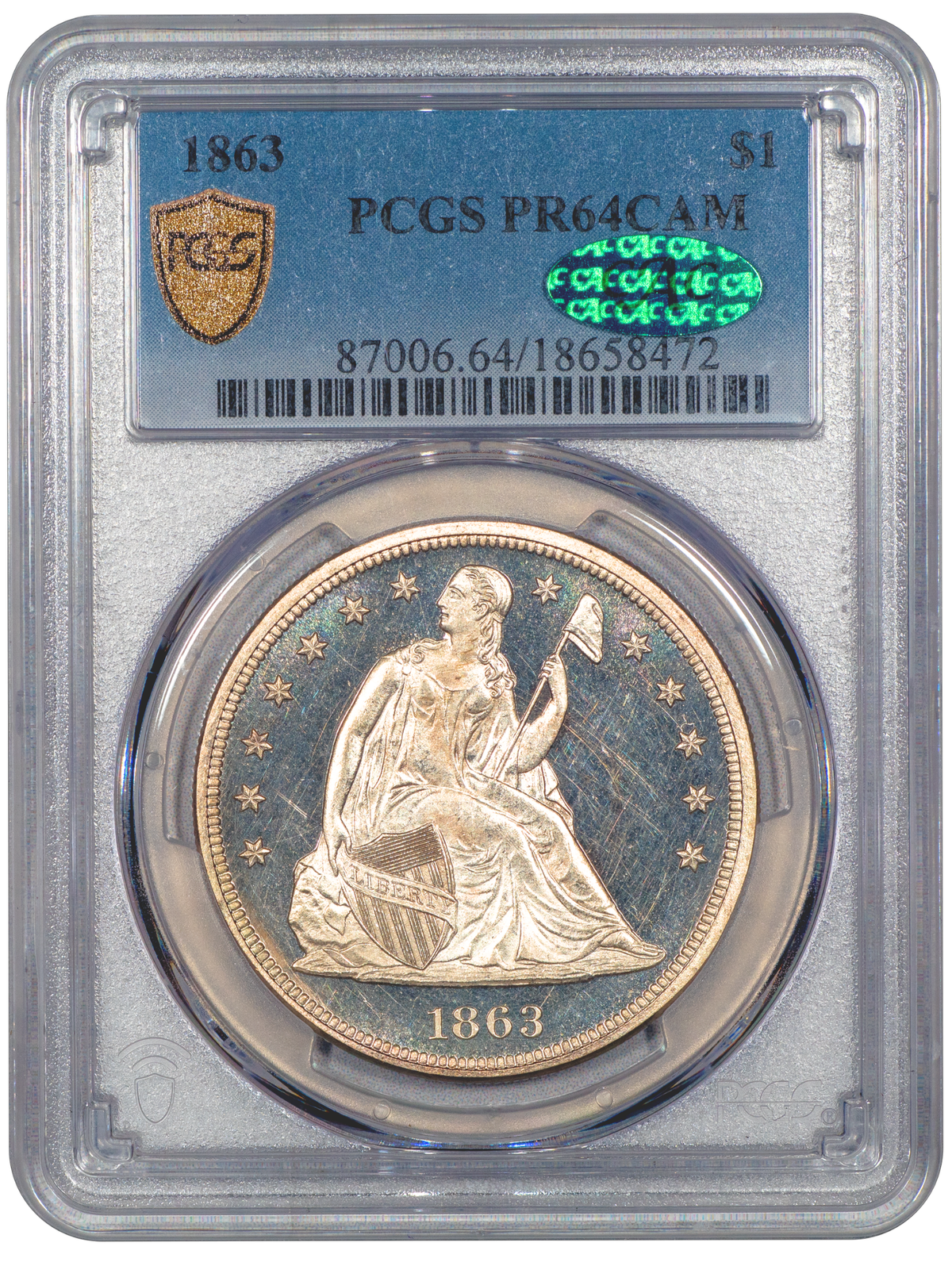 1863 $1 PR64 CAM PCGS CAC