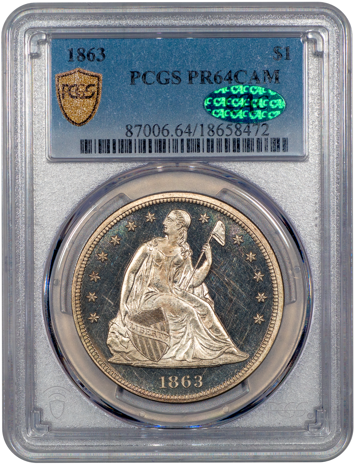 1863 $1 PR64 CAM PCGS CAC