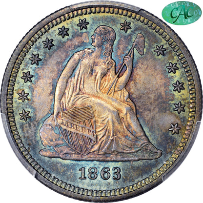 1863 25C Ms66 Pcgs Cac