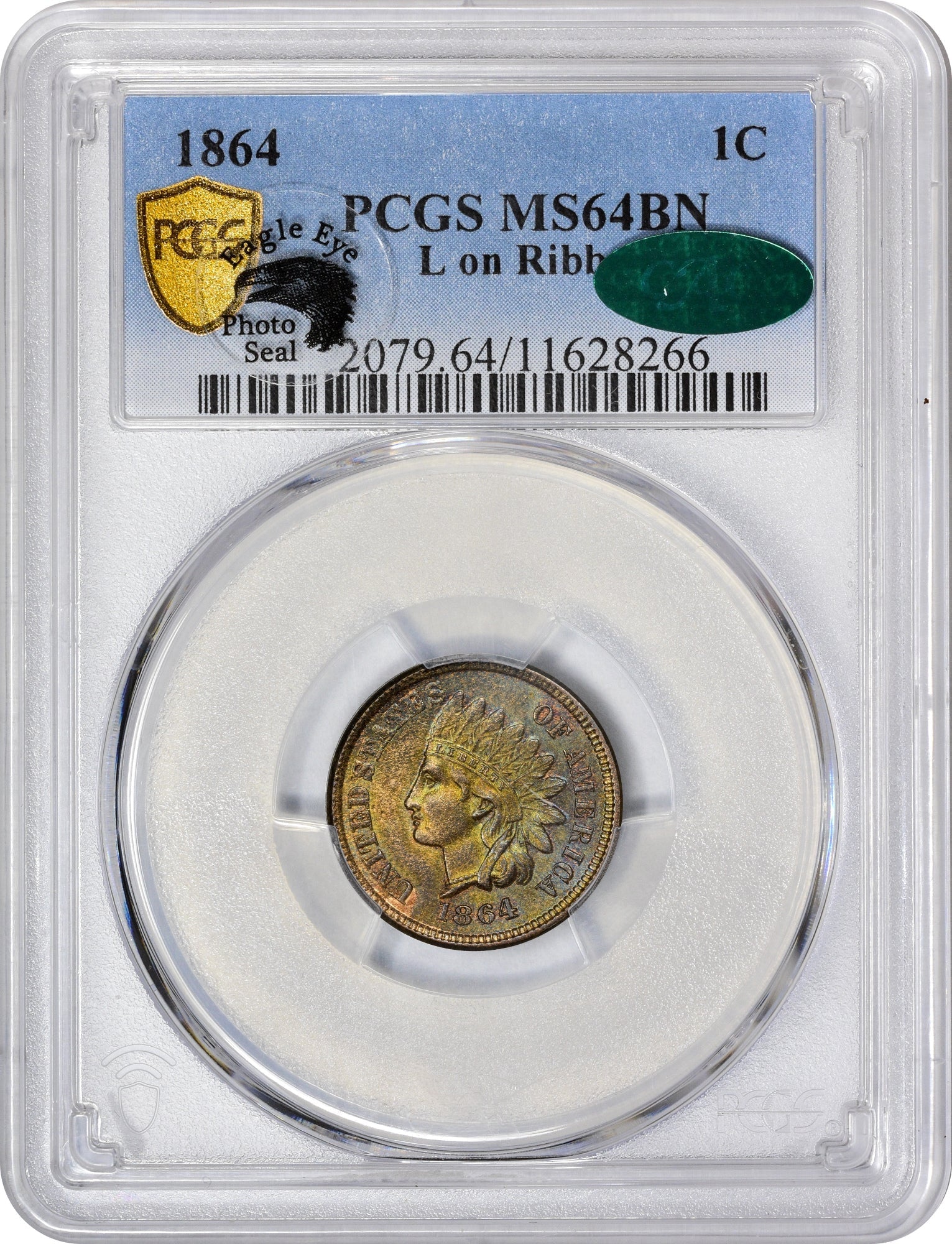 1864-L 1C MS64 BN PCGS CAC EEPS HOLDER