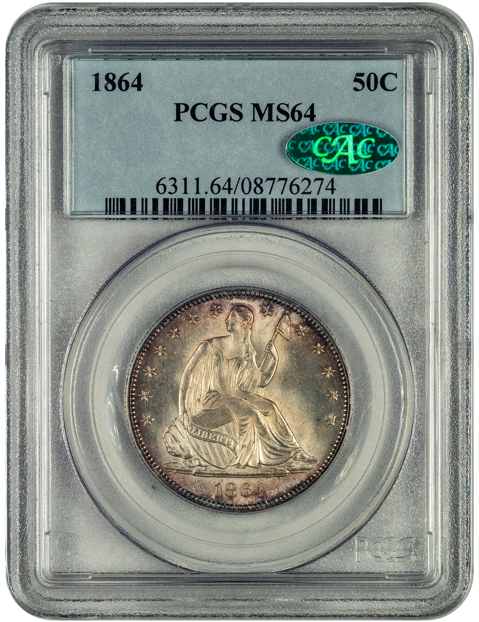 1864 50C MS64 PCGS CAC HOLDER WITH GREEN CAC STICKER