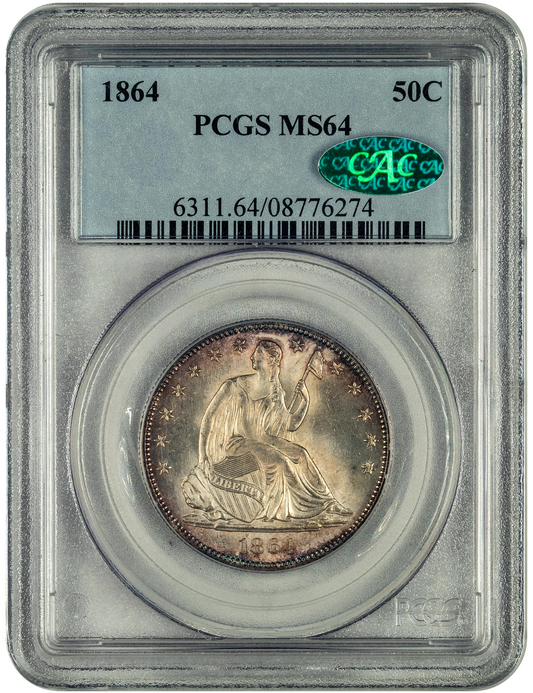 1864 50C MS64 PCGS CAC HOLDER WITH GREEN CAC STICKER