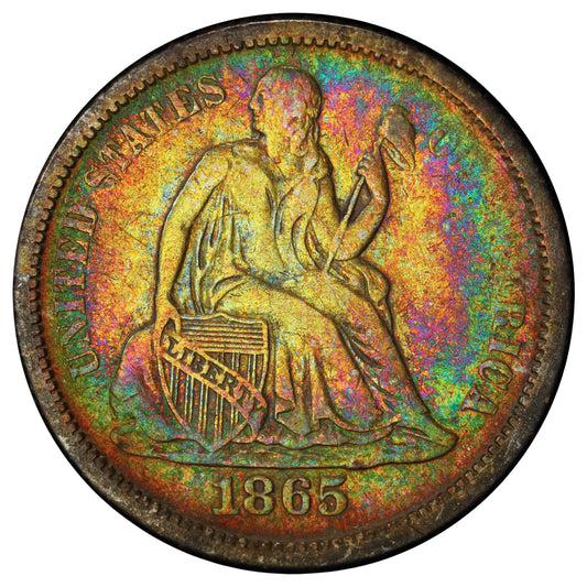 1865-S 10C VF25 PCGS