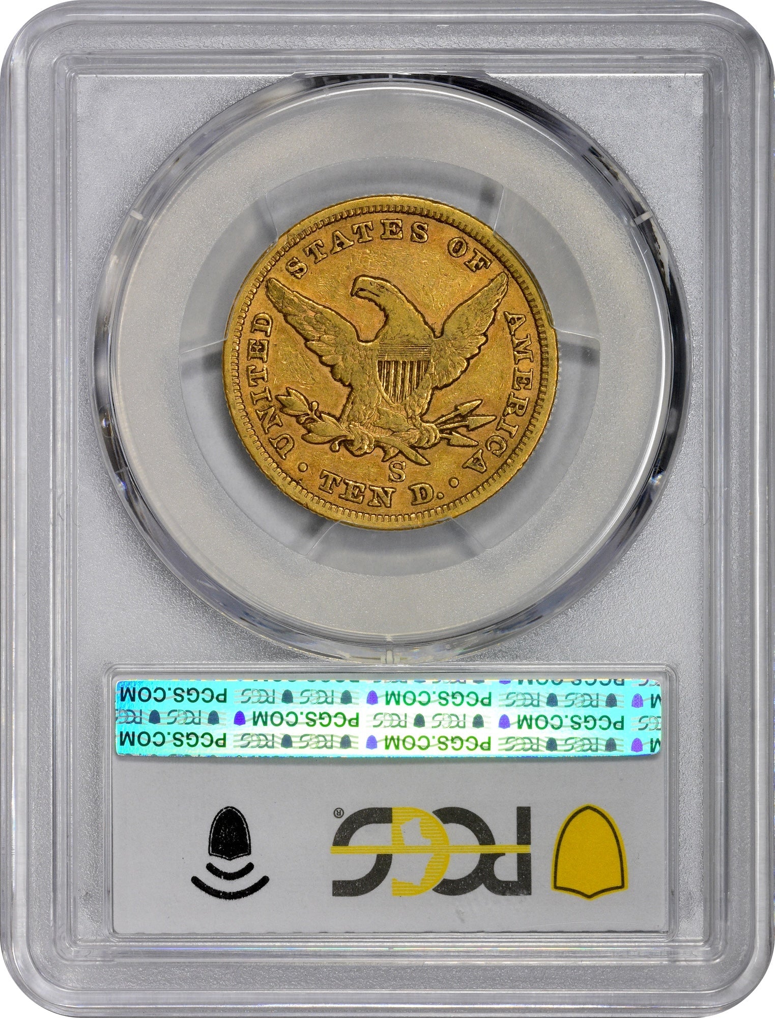 1865 S $10 VF30 PCGS CAC $10