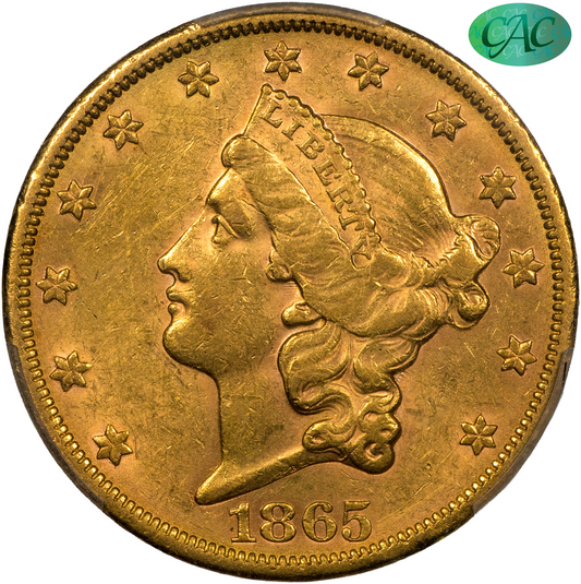 1865-S $20 AU58 PCGS CAC
